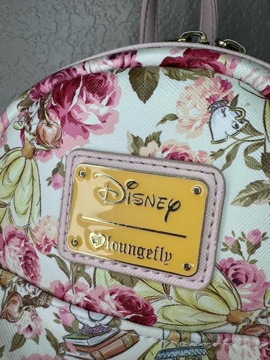 Loungefly Disney Belle Floral Mini Backpack Beauty & The Beast Pink Preloved - Picture 2 of 9